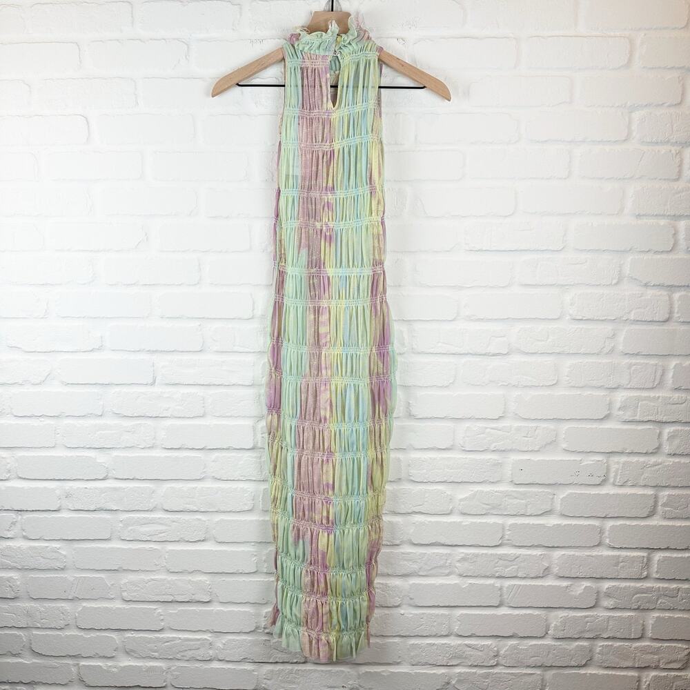 Roberta Einer Rainbow Bodycon Midi Dress Pastel Sheer Medium Large 10 - Picture 8 of 16